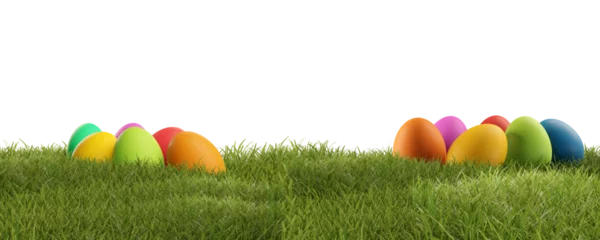 Fotobehang easter eggs in green grass 3d-illustration transparent © wetzkaz