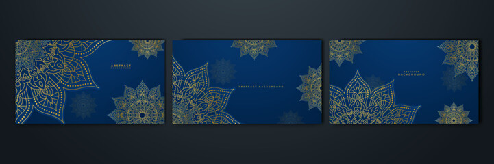 Mandala arabic blue Islamic design background. Universal ramadan kareem banner background with lantern, moon, islamic pattern, mosque and abstract luxury islamic elements
