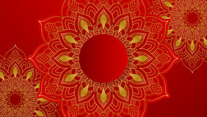 Luxury red and gold ornamental mandala background with arabic islamic east pattern style premium vector