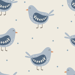 Seamless pattern with birds in boho style. Vector illustration