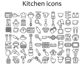 Set of kitchen detailed outline icons.