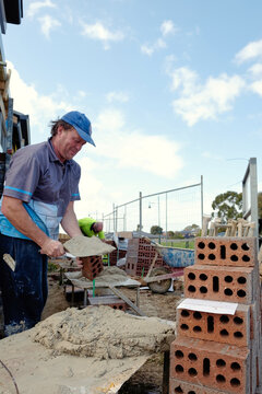 Bricklayer at work