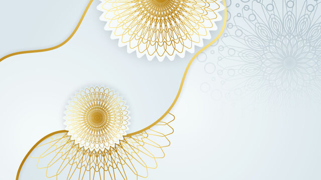 Luxury mandala with royal golden arabesque arabic islamic east style background. Luxury white and gold mandala pattern background