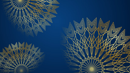 Luxury blue and gold background with arabic mandala pattern. Luxury abstract mandala background with golden pattern arabic islamic Design