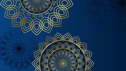 Luxury blue and gold background with arabic mandala pattern. Luxury abstract mandala background with golden pattern arabic islamic Design