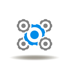 Vector illustration of gear wheels mechanism. Icon of cogwheel process system. Symbol of engineering, work, teamwork. Sign of technology.