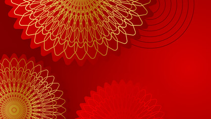 Fototapeta na wymiar Modern luxury red dan gold abstract background with mandala pattern
