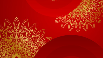 Luxury gold and red pattern decoration design for background with art ornament vintage mandala frame
