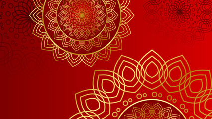 Modern luxury red dan gold abstract background with mandala pattern