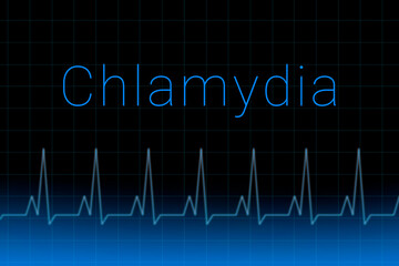 Chlamydia disease. Chlamydia logo on a dark background. Heartbeat line as a symbol of human disease. Concept Medication for disease Chlamydia.
