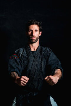 Male fighter with clenched fists