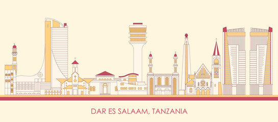 Cartoon Skyline panorama of city of Dar Es Salaam, Tanzania - vector illustration