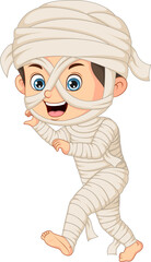 Cartoon funny boy wearing in mummy costume
