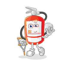 extinguisher sick with limping stick. cartoon mascot vector
