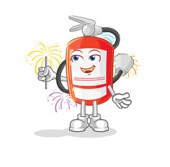 extinguisher with fireworks mascot. cartoon vector