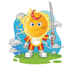 sun samurai cartoon. cartoon mascot vector