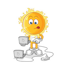 sun with laptop mascot. cartoon vector