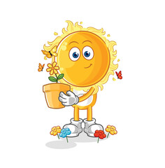 sun with a flower pot. character vector