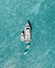 Aerial view of yacht in the Bahamas