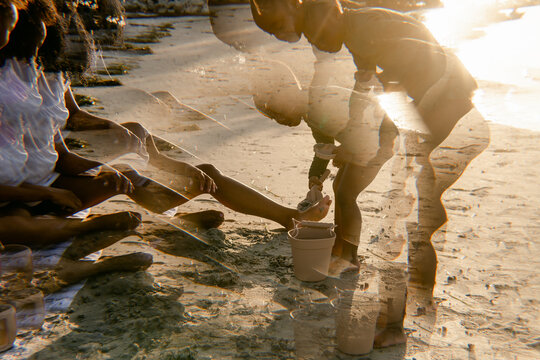 Girl refracted playing at the beach