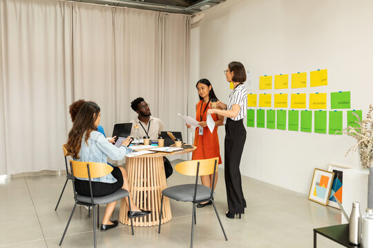 Creative team business meeting in coworking area
