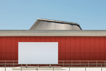 empty publicity billboard space with red minimal urban architecture.