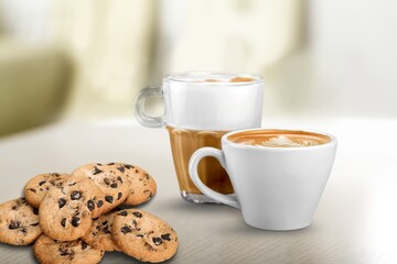 Sugar cookies with sprinkles, coffee treat. freshly baked dessert cookies.