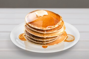 Stack of pancakes on a plate. Homemade pancakes, delicious food. Traditional dish