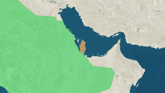 Zoom in to the map of Qatar and Saudi Arabia with text, textless