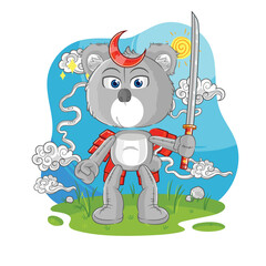koala samurai cartoon. cartoon mascot vector