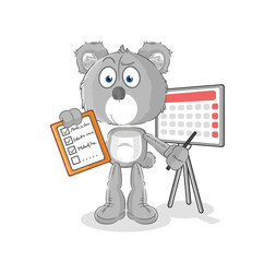 koala schedule list vector. cartoon character © dataimasu