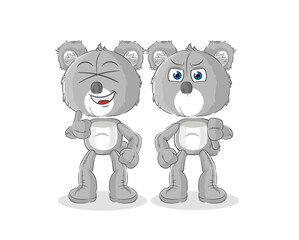 koala thumbs up and thumbs down. cartoon mascot vector
