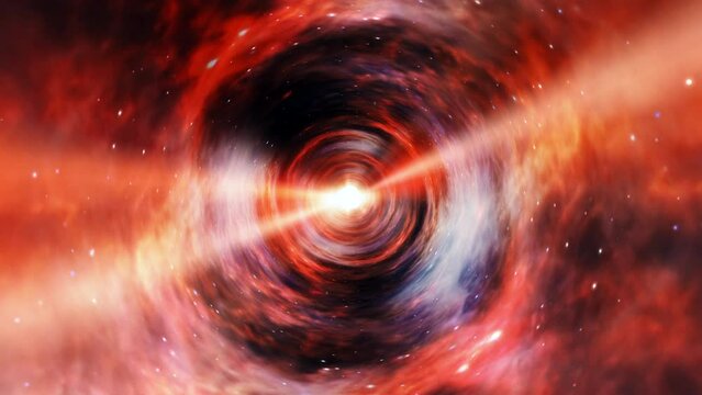 Abstract loop Interstellar flight, time travel jump in red hyper space with center burst light warp.4K 3D Seamless Loop Hyper Tunnel or Wormhole Science Digital Background. Singularity, gravitational 