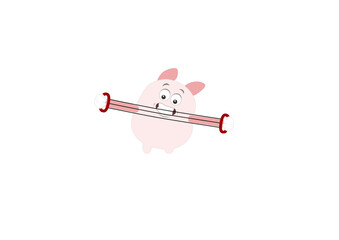 A smiling pig working out with a stretcher
