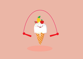 An ice cream with a skipping rope
