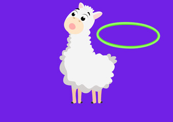 Sheep with its green hula hoop
