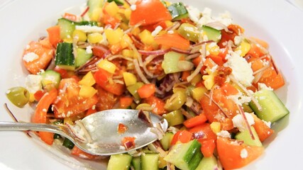 Different variety of salad dishes and vegetable cuisine
