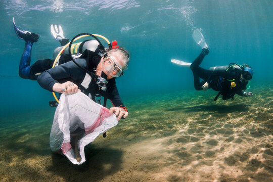 Woman Scuba Diver Activist at Ocean Cleanup