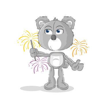 koala with fireworks mascot. cartoon vector