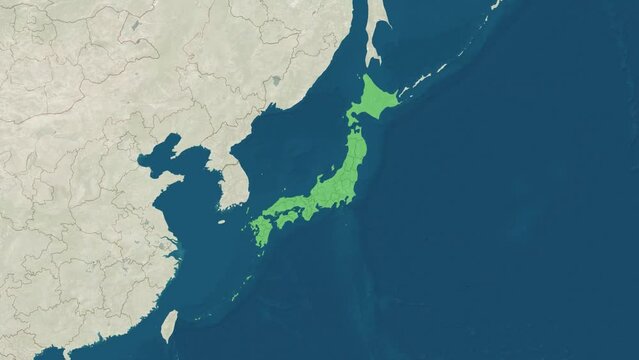Zoom in to the map of Japan with text, textless