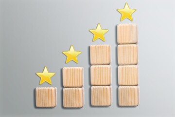 Wooden blocks with the five star symbol for Increase rating, Customer experience