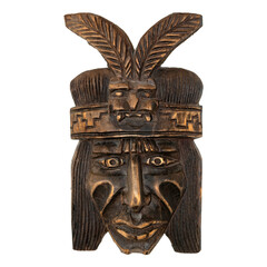 Wooden African mask isolated on white background. Travel souvenir.