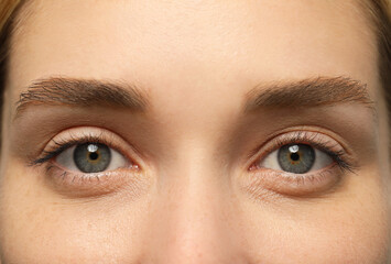 Fototapeta premium Beautiful woman with grey eyes, closeup view
