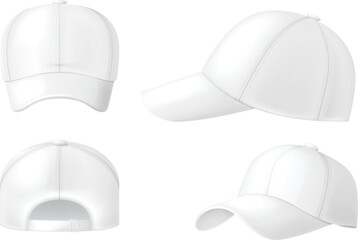 Set of white baseball caps isolated on white background. Vector illustration.