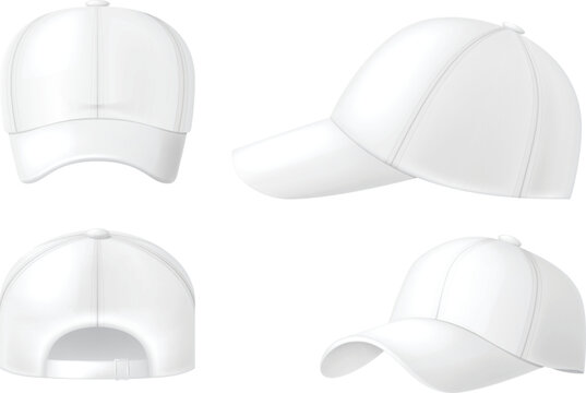 Set Of White Baseball Caps Isolated On White Background. Vector Illustration.