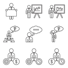 Businessman Thinking Line Icon Set