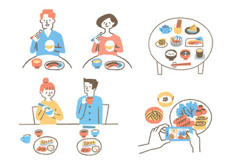 食事をする人たち_セット_色