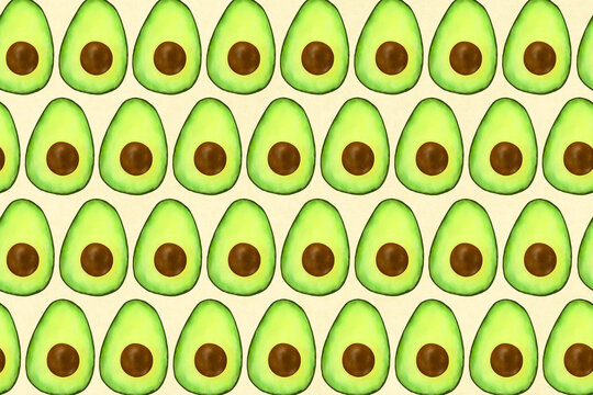 Repeating pattern of Halved avocados illustration