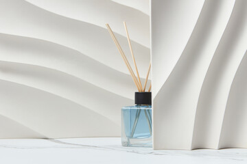 Interior design with aroma diffuser and white ribbed panels.