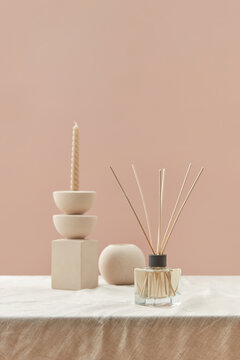 Beautiful spa composition with aroma diffuser and candle.